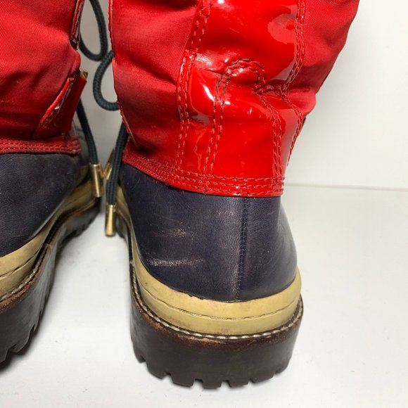 Tory Burch Duck Rain Lace Up Waterproof Boots Navy Red 5 - Picture 8 of 9